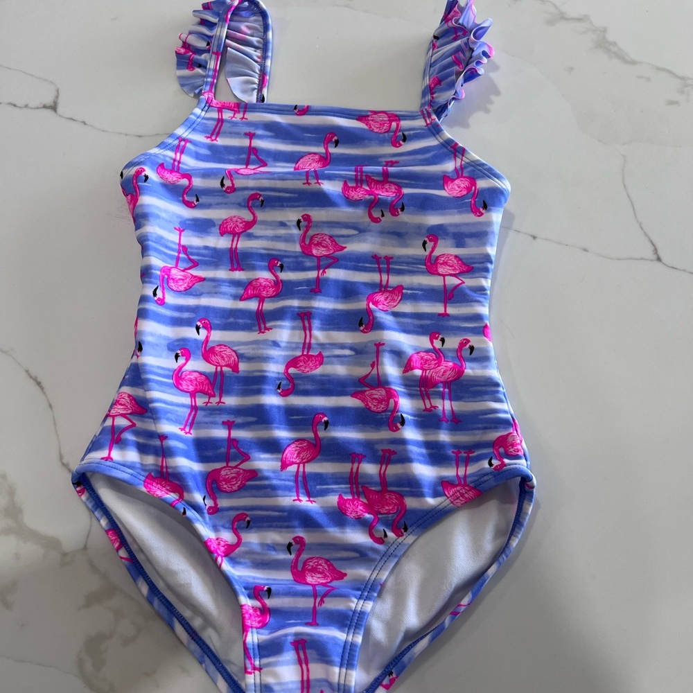 Cat & Jack Kids Swim One Piece - Blue and Pink Flamingo Print